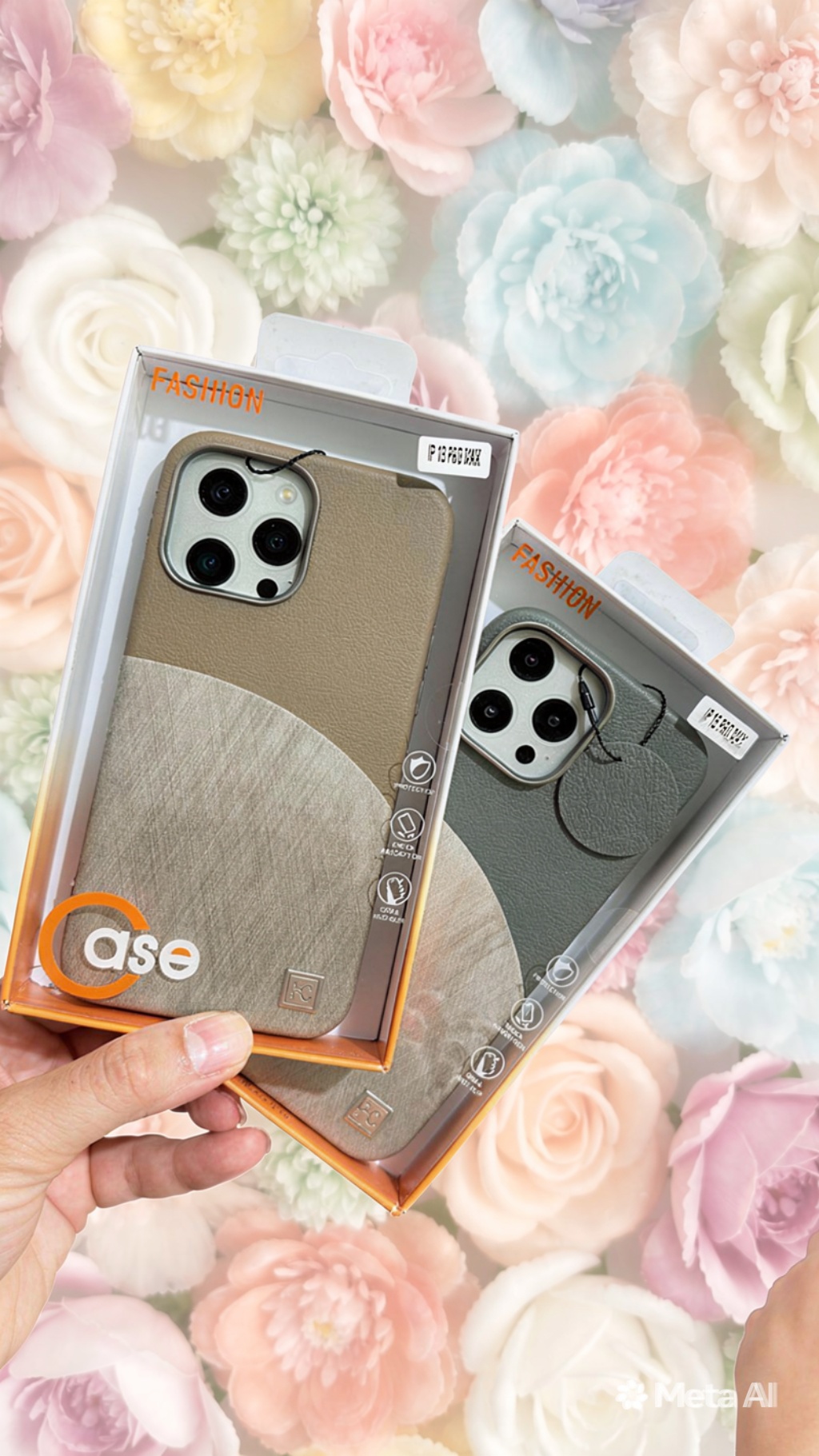 Fabric Texture iPhone Case – Drop Protection & Anti-Slip Grip | Beige / Grey - Image 2