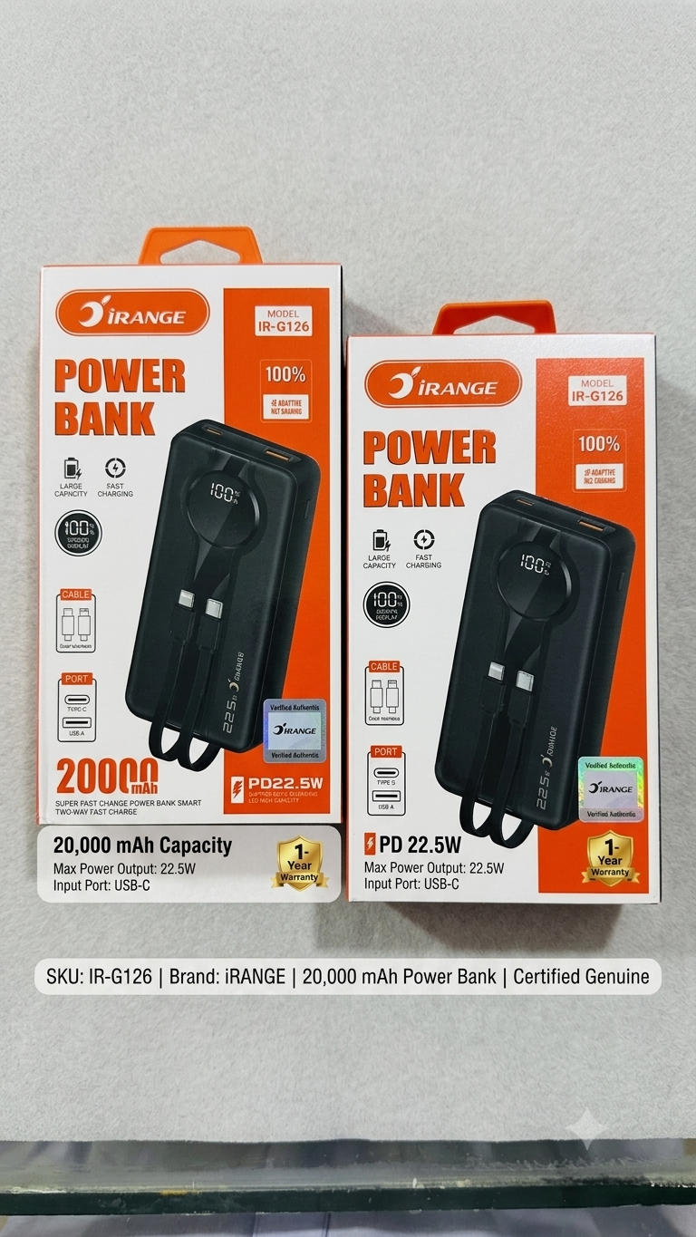iRANGE 20000mAh Power Bank (IR-G126) – 22.5W Fast Charging